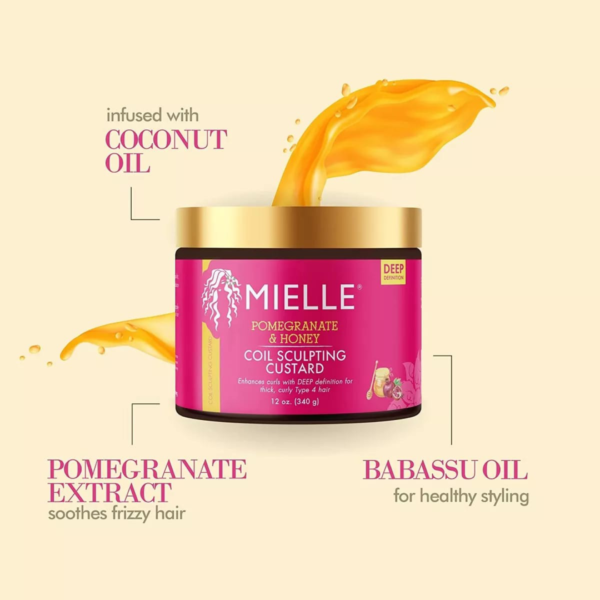 MIELLE COIL SCULPTING CUSTARD FOR THICK, CURLY TYPE 4 HAIR WITH POMEGRANATE & HONEY  | 340 GRM | 100% ORIGINAL - Image 4